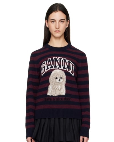 센스) 가니 버건디 그래픽 울믹스 스트라이프 스웨터 $186.00