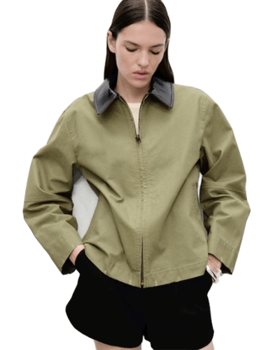 망고아울렛) 봄 유행 예감!! 콘트라스트 칼라 코튼자켓 $24.99