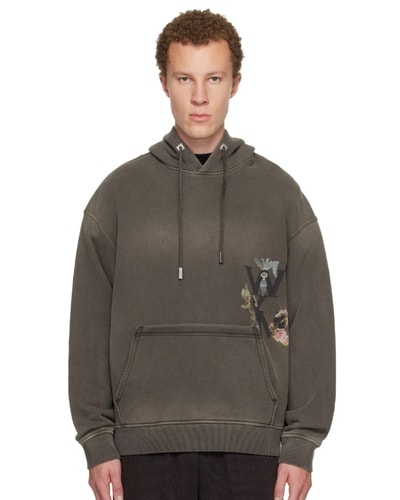 센스) 우영미 브라운 민화 로고 다이드 후디 $171.00