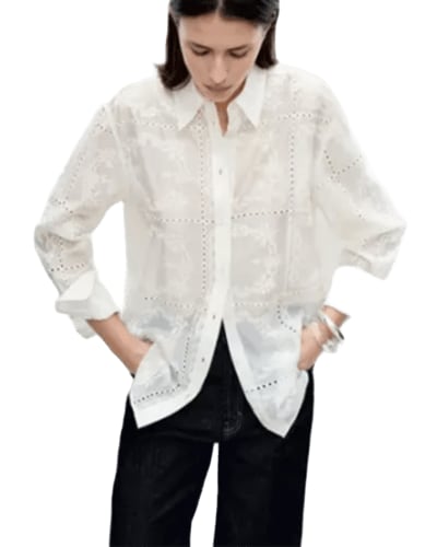 망고아울렛) 플로랄 엠보 리오셀 셔츠 $28.99