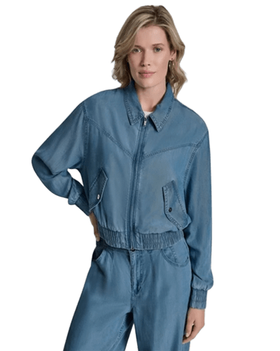 메이시스) DKNY 우먼 샴브레이 집프론트 봄버 자켓 $48.63