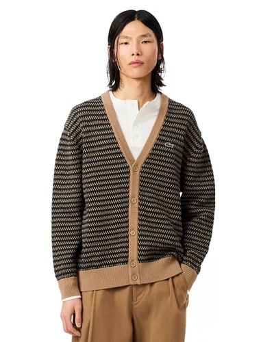 메이시스) 라코스테 스트라이프 코튼혼방 V넥 가디건 $126.00