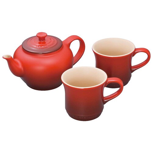 [Le Creuset] 티팟 & 머그2잔  세트 - 체리레드
