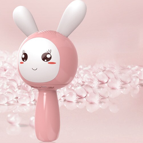 Microphone 토끼캐릭터 블루투스 무선마이크 멀티램프 키즈 노래방 음향기기 - 핑크