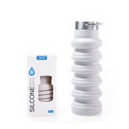 실리콘물병 여행용 물컵 아웃도어 스포츠 접이식주전자 550ml - B타입 스틸 덮개_화이트