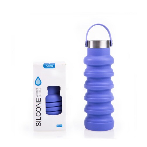 실리콘물병 여행용 물컵 아웃도어 스포츠 접이식주전자 550ml - A타입 손잡이형 덮개_퍼플