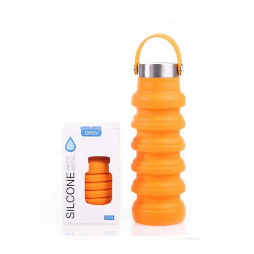 실리콘물병 여행용 물컵 아웃도어 스포츠 접이식주전자 550ml - A타입 손잡이형 덮개_오렌지