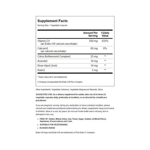 솔가 에스터-C 플러스 500 MG 비타민 C (50 Vegetable Capsules)