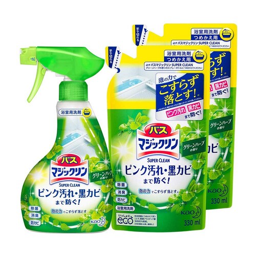 [KAO] 카오 매직클린 거품 스프레이 SUPERCLEAN 시리즈 - 그린허브향 본체 380ml&리필 330ml 2개