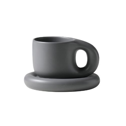 커피 뭉툭머그컵 플레이트 세트 400ml - 그레이