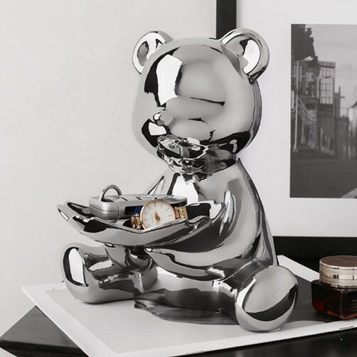 곰돌이 트레이 현관 수납함 차키 지갑 소품정리함 인테리어 - 실버