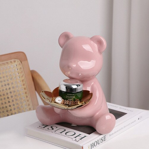 곰돌이 트레이 현관 수납함 차키 지갑 소품정리함 인테리어 - 핑크