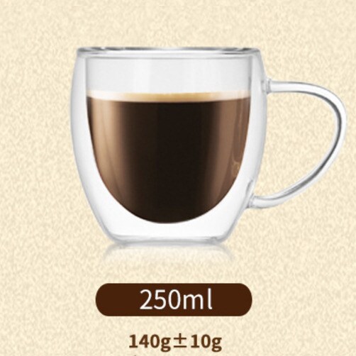 이중 유리컵  컵 고붕소규소 투명 물컵 손잡이 커피컵 - 250ML
