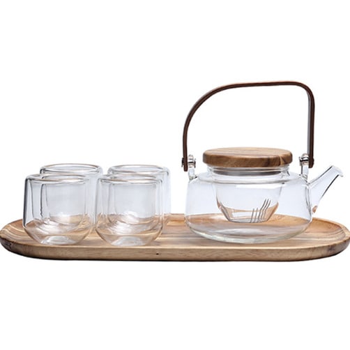 찻잔 내열유리 커피잔 티포트세트 5종 투명 다기 세트 녹차 홍차 꽃차 유리 포트