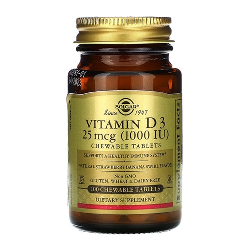 온 가족이 함께 섭취하는 솔가 비타민 D3 1000 IU, 100 츄어블 태블릿(바나나딸기맛)