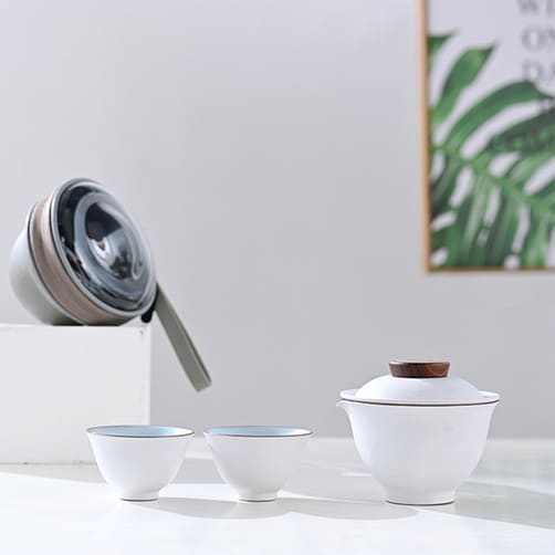 휴대용 다기세트 다도세트 여행용 찻잔 다관 티포트 - 화이트