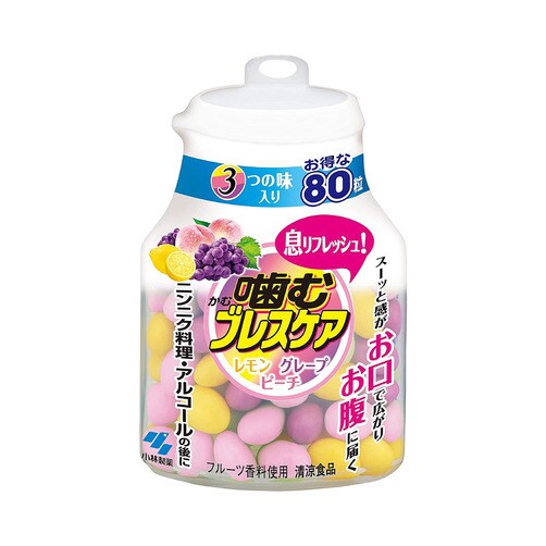 [코바야시제약]  츄잉 브레스 케어 보틀 80개입 - 레몬&그레이프&피치