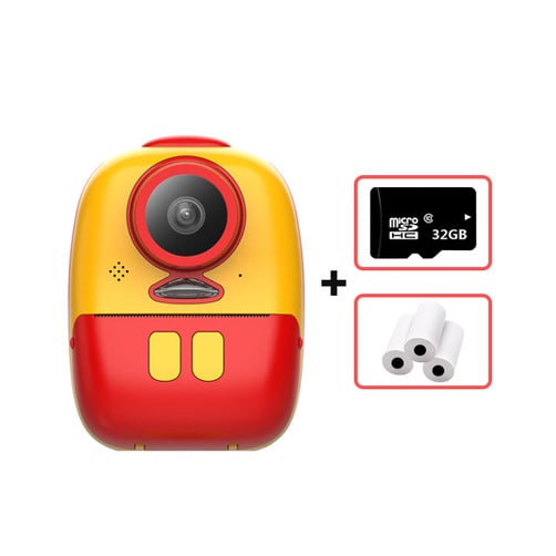 ★무료배송★ KOOOL 키즈 폴라로이드 카메라 미니 카메라 전/후방 렌즈 장착 카메라 - 레드 (32GB 메모리 카드+ 인화지 포함)