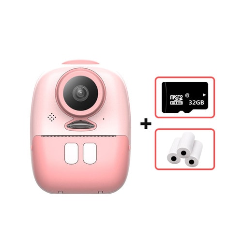 ★무료배송★ KOOOL 키즈 폴라로이드 카메라 미니 카메라 전/후방 렌즈 장착 카메라 - 핑크 (32GB 메모리 카드+ 인화지 포함)