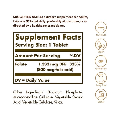 솔가 천연 엽산 1,333mcg(800mcg 메타폴린) (100정)