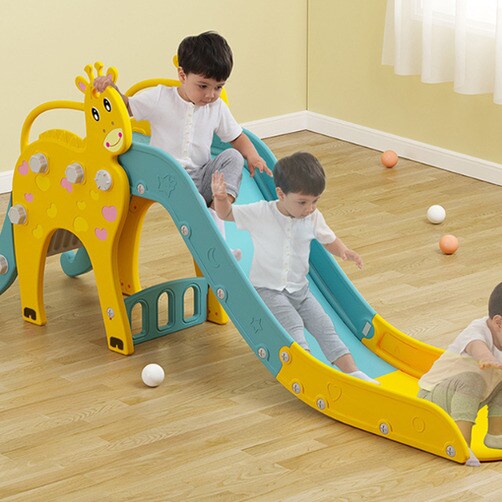 [QIYUE]  접이형 실내 미끄럼 놀이터 기린 미끄럼틀 - 옐로우