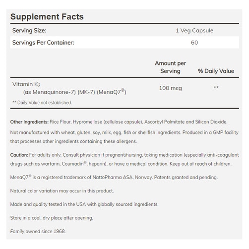 나우푸드 MK-7 비타민 K-2 100mcg, 60 Veg Capsules